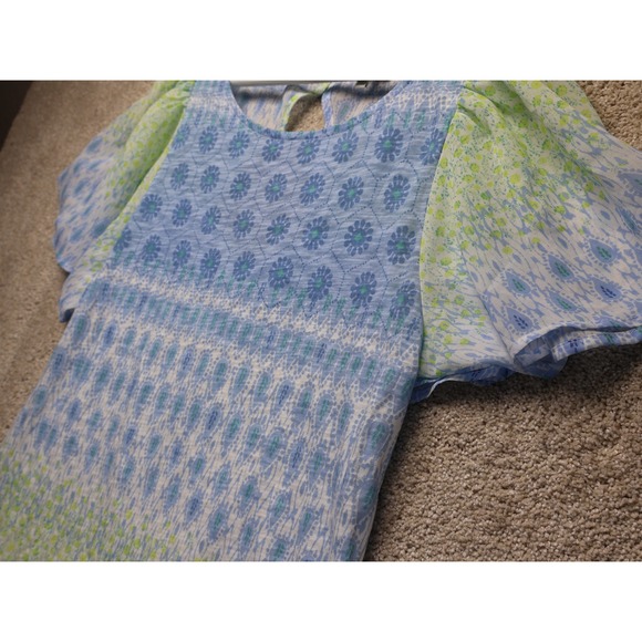 Lucky Brand Chiffon Top Floral Print Split Back Flutter Sleeve Boho Womens S - Picture 9 of 10